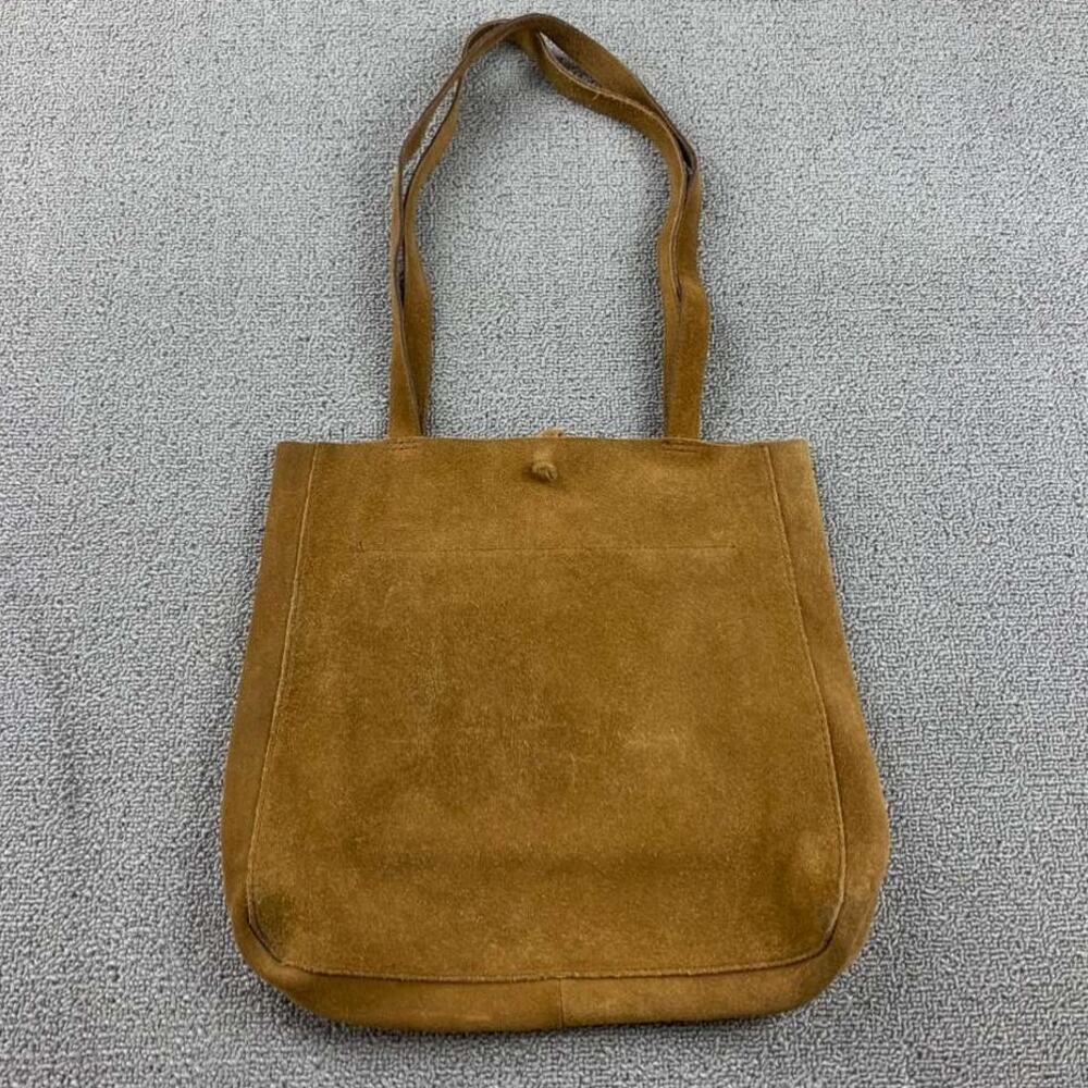 Madewell The Elsewhere Tie Tote Bag Women Brown Luxe Suede Zip Pocket Straps - Picture 1 of 8